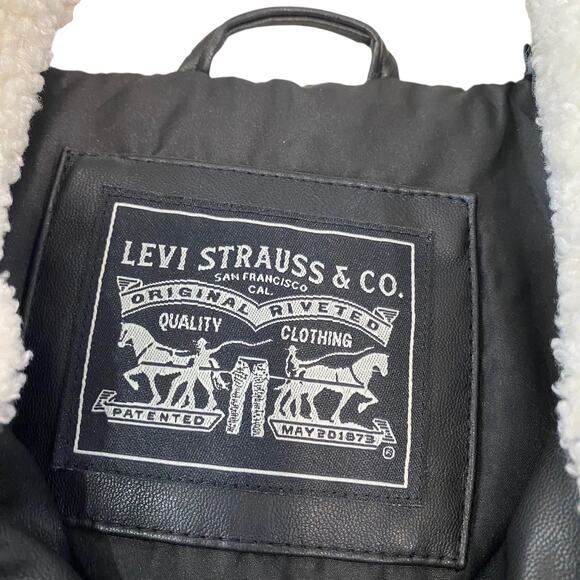 Levi's Women's Sherpa Collar Faux Leather Bomber Jacket Black - Picture 7 of 11